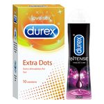 Durex Extra Dotted Condoms for Men - 10 Count with Durex Lube Intense Lubricant Gel for Men & Women - 50ml | Water based lube | Compatible with toys | Ribbed and Dotted for Extra Stimulation