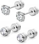 Hypoallergenic double sided diamond Stud Earrings For Womens Girl Secure Safety Screw back Cartilage CZ Stud Earrings (4mm Steel (2 Pairs))