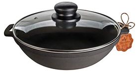 Texas Element Maysternya T1011C3 Cast Iron Kadhai with Glass Cover (Black, 20 x 4 cm)