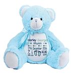 Personalised Blue Large Teddy Bear New born Baby Boy Birth Details Birthday Christening Gift Keepsake + FREE Child's Pop Up Book