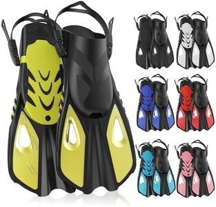 MELUMILU Snorkel Fins, Swim Fins Travel Size Short Adjustable for Snorkeling Diving Adult Men Women Open Heel Swimming Flippers (Yellow)