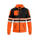 trending babz Mens Hi Vis Pullover Hoodie Reflective Tape Safety Work Drawstring Multi Zipped Pockets High Viz High Visibility Hoodie Sweatshirt