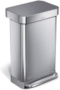 simplehuman 45 Liter / 12 Gallon Liter Rectangular Hands-Free Kitchen Step Rubbish Bin with Soft-Close Lid, Brushed Stainless Steel with Plastic Lid
