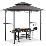 AECOJOY 2.4 x 1.5 m Outdoor Grill Gazebo Canopy with Vented Top, 2-Tier Waterproof BBQ Grill Tent for Patio and Backyard, Grey