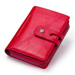 Contacts Real Leather Womens Bifold Trifold Wallet Multifunction Card Holder Clutch Travel Purse with Zipper Coin Pocket (Red)