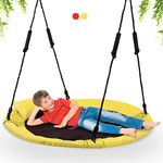 Saucer Tree Swing for Kids, LITTLELOGIQ 40 Inch Outdoor Swing Sets for Backyard, Round Flying Swing with 2 Hanging Straps, 700lb Capacity, Adjustable Ropes, Easy Setup, for Adults & Kids - Yellow