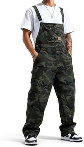 Huang's Mens Denim Bib Overalls Loose Fit Workwear Carpenter Jeans with Adjustable Straps Vintage Washed Utility Overalls Relaxed Straight Leg Casual Jumpsuit for Men
