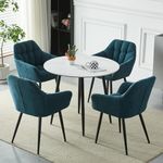 HomJoy Round Dining Table and Armchair Chair Set of 4, Lounge Chair with Armrests Backrest Fabric Leisure Dining Chairs for Living Room, Dining room, Conference Room (4*Teal+90cm table)