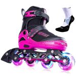 PAPAISON Adjustable Inline Skates for Kids and Adults with Full Light Up Wheels, Outdoor Roller Blades for Girls and Boys, Men and Women, Rose Red