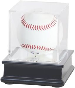 DisplayGifts Baseball Display Case Wooden Stand Lacrosse Ball Holder- Pro Graded UV Protection Cube for a Home Run or Autographed Ball, Black Stand