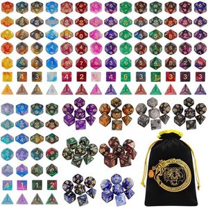 CiaraQ DND Dice Sets - 26 X 7 Polyhedral Dice (182pcs) with a Large Drawstring Bag for Dungeons and Dragons, Role Playing Table Game. Multiple Colors, Glitter Swirl Design with Gold Numbers.