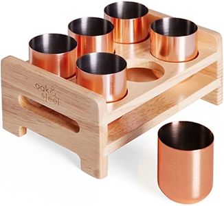 OS Oak & Steel ENGLAND - 6 Vasos de Chupito de Acero Inoxidable de 50 ml en Color Oro Rosa con Soporte para Bebidas