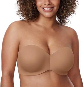 DELIMIRA Women's Strapless Bra Unlined Underwire Minimizer Plus Size Support Gravel Beige 40E