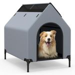 COSTWAY Elevated Dog House, Raised Dogs Bed with Weatherproof Canopy, 2 Top Windows, Breathable Mesh Fabric Mat, Dog Tent Shelter for Indoor Outdoor (Grey, Medium)