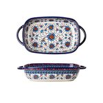 Bicuzat Blue and Orange Flower Vintage Style Ceramic Bakeware Casserole Dish Baking Pan Lasagna Pans with Handles for Oven/Cooking/Kitchen-1 PCS-22 OZ