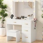 YITAHOME Vanity Desk with LED Mirror, 11 Light Bulbs, Power Outlet, 3 Lighting Modes, 4 Drawers, and Cushioned Stool for Bedroom