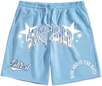 GORGLITTER Men's Letter Graphic Shorts Drawstring Waist Workout Casual Summer Shorts Blue XX-Large