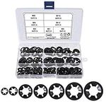 340Pcs Starlock Washers Internal Tooth Lock Washer M3 M4 M5 M6 M8 M10 M12 Push On Speed Clips Fasteners Assortment Kit with Storage Box Black