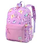 Butterfly Backpack for Girls,VASCHY Kids Water Resistant Lightweight Backpack for Toddlers Daycare Preschool Purple