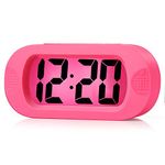 Kids Alarm Clock - Plumeet Large Digital LCD Travel Alarm Clocks with Snooze and Night Light - Ascending Sound and Handheld Size - Best Gift for Kids (Pink)