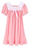 CHUNG Little Girls Vintage Victorian Nighties Long Sleeve Lace Square Neck Nightdress Princess Nightgown Pink Short Sleeve, 10-12 Years