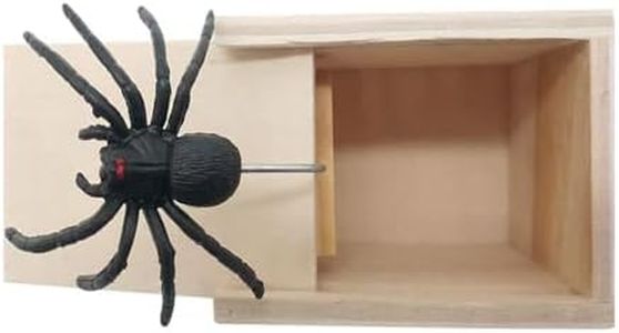 2.52x2.28x3.66in De Broma De Goma De Araña, Araña Broma Caja, Caja De Araña Broma De Madera, Spider Prank Scare Box, Rubber Spider Prank Box, Caja De Broma Sorpr-Esa De Madera Hecha A Mano
