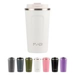 FAB Travel Mug, Reusable Coffee Cup (510ml, White) - Double Wall Stainless Steel with Screw Lid - Thermal Camping Cup, Vacuum Insulated for Hot and Cold Drinks, Eco-Friendly