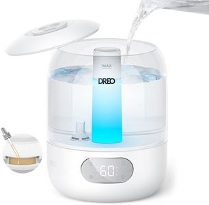 DREO Humidifiers for Bedroom, 3L Top Fill 30H & 26dB Quiet Cool Mist Air Humidifier, Easy to Fill & Clean Ultrasonic Humidifier for Plants, Baby, Nightlight, Humidity Sensor, 360° Nozzle, BPA free
