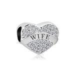 SBI Jewelry Beautiful Wife Charm for Bracelets Love Shining Sparkling Heart Gift Women Husband Couple Honey Girlfriend Boyfriend Valentine Anniversary Birthday Compatible with Pandora Charm Bracelet