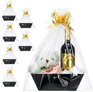 Mimorou 6 Pack Graduation Baskets for Gifts Empty Gift Basket Kit Includes 6 Empty Gift Baskets 6 Clear Gift Bags for Baskets and 10 Pull Bows Gift Packages for Graduation Birthday Party (Black)