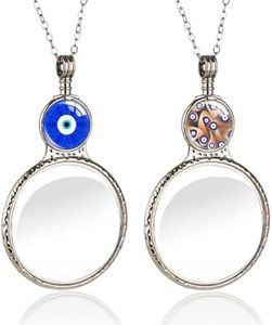 2 Pack Magnifying Glass Necklaces10x Magnifying Long Chain, Women's Choker for Reading Jewelry Needlework Vision Enhancement (Blue+Browm)