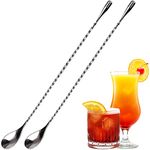 Stainless Steel Mixing Spoon, 2 Pcs 12 Inch Bar Cocktail Shaker Spoon, Long Handle Spoon with Spiral Pattern Teardrop End Design, Drink Stirrer for Home Bartender Use Silver Cocktails Coffee Tea Herbs