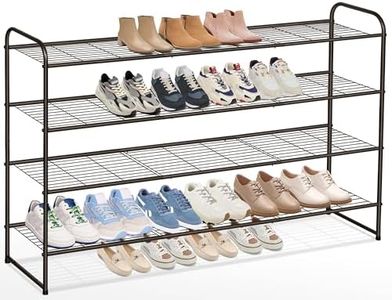 AOODA 4 Tier Long Shoe Organizer for Closet, Wide Stackable Metal Shoe Rack for Entryway, Bedroom, Floor, Shoe Shelf Storage Organizer Holds 30 Pairs of Men Sneakers (Bronze)