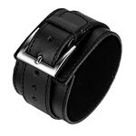 JewelryWe Punk Rock Wide Black Leather Strap Wristband Men's Bangle Cuff Bracelet 11 Inch, Black (with Gift Bag)