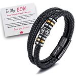 XKNTETU To My Son Braided Leather Bracelet I Will Always Be With You Men Double Row Magnetic Closure Personalized Bracelets Mens Leather Rope Bracelet (1Pcs)