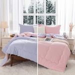 COTTEBED Reversible Ultra-Soft King Size Comforter Set, Warm but Medium Weight California Cal King Comforter Cozy Fully Bedding 1 Down Comforter with 2 Pillowsham for Women Girl Pink and Purple