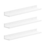 SONGMICS Floating Shelves Set of 3, Wall Shelves Ledge, 10 x 60 cm, for Picture Frames and Books, Living Room, Hallway, Bedroom, Bathroom, Kitchen, Office, White LWS061W01