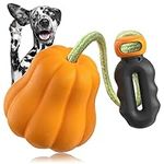 Pumpkin Dog Toy with Handle and Rope for Medium & Large Breeds, Interactive Fetch & Chew Toy for Aggressive Chewers, Fun Halloween Theme for Playtime (Pumpkin Outdoor)