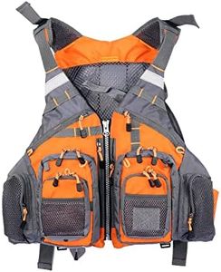 JKSPORTS Fly Fishing Vest Fishing Safety Life Jacket for Swimming Sailing Boating Kayak Floating Multifunction Breathable Backpack for Men and Women Kayak Vest Swim Vest (Orange,with Foam)