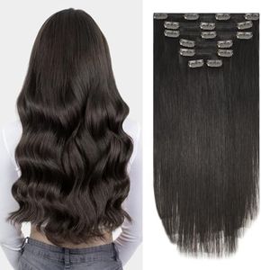 Aison Dark Brown Clip in Hair Extensions 100% Remy Human Hair 70G/7Pcs Soft Silky Straight 16clips for Women(15 Inch #2)