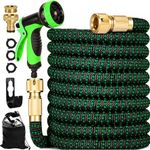 Expandable Garden Hose Pipe, Upgraded 3-Layer Latex No-Kink Flexible Water Hose, 3/4"&1/2" Metal Connectors, With10 Function Spray Nozzle for Gardening and Cleaning (50FT)