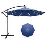 Mansader 10 FT Patio Offset Umbrella with Solar Lights Outdoor Cantilever Umbrella Hanging Umbrellas for Backyard, Lawn and Garden, Navy Blue
