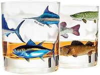 Greenline Goods – Fishing Glass Set for Fisherman and Outdoorsman – Fish Themed 10 oz Whiskey Glass Set of 2 - Freshwater and Saltwater Fish on the Glass