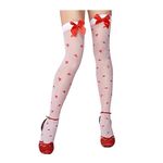 MEISH Women Opaque Hold Ups Queen of Hearts Stocking with Bow Knee Highs Socks Halloween Fancy Dress Accessory and Party Costume