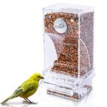 Qpets® Bird Feeder for Cage, Birds Food Feeder Birds Cage Parrot Seed Feeders with Perch, Acrylic Transparent Seed Food Container Cages for Lovebirds Parakeets - 3.35 * 2.95 * 7.28 inches