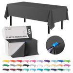 54 Inch X 300 Feet Black Plastic Table Cover Roll in A Cut - to - Size Box with Convenient Slide Cutter. Cuts Up to 12 Rectangle 8 Feet Plastic Disposable Tablecloths - Exquisite