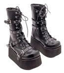 Gothniero Platform Boots for Women Black Goth Boots Girls Gothic Boots Mid Calf Combat Motorcycle Rave Booties with Buckles Size3UK-8UK