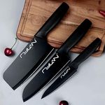 Rylan Stainless Steel 3 Pieces Professional Kitchen Knife Set, Meat Knife, Chef's Knife with Non-Slip Handle Sharp Manual Sharpening for Home Kitchen and Restaurant (2) - Black