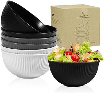 YUESHENGHAO 6 Non-breakable Wheat Plastic Cereal Bowls 24oz / 5.9in Reusable Snack/Salad/Cereal Bowls, Microwave Dishwasher-Safe, BPA-Free, Perfect for Kids and Adults (Black and White Gray)