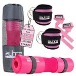 Elite Athletics Barbell Hip Thrust Pad with Secure Straps & Carry Bag & Pair of Gym Ankle Straps for Cable Machine Women, 2 Lifting Wrist Straps